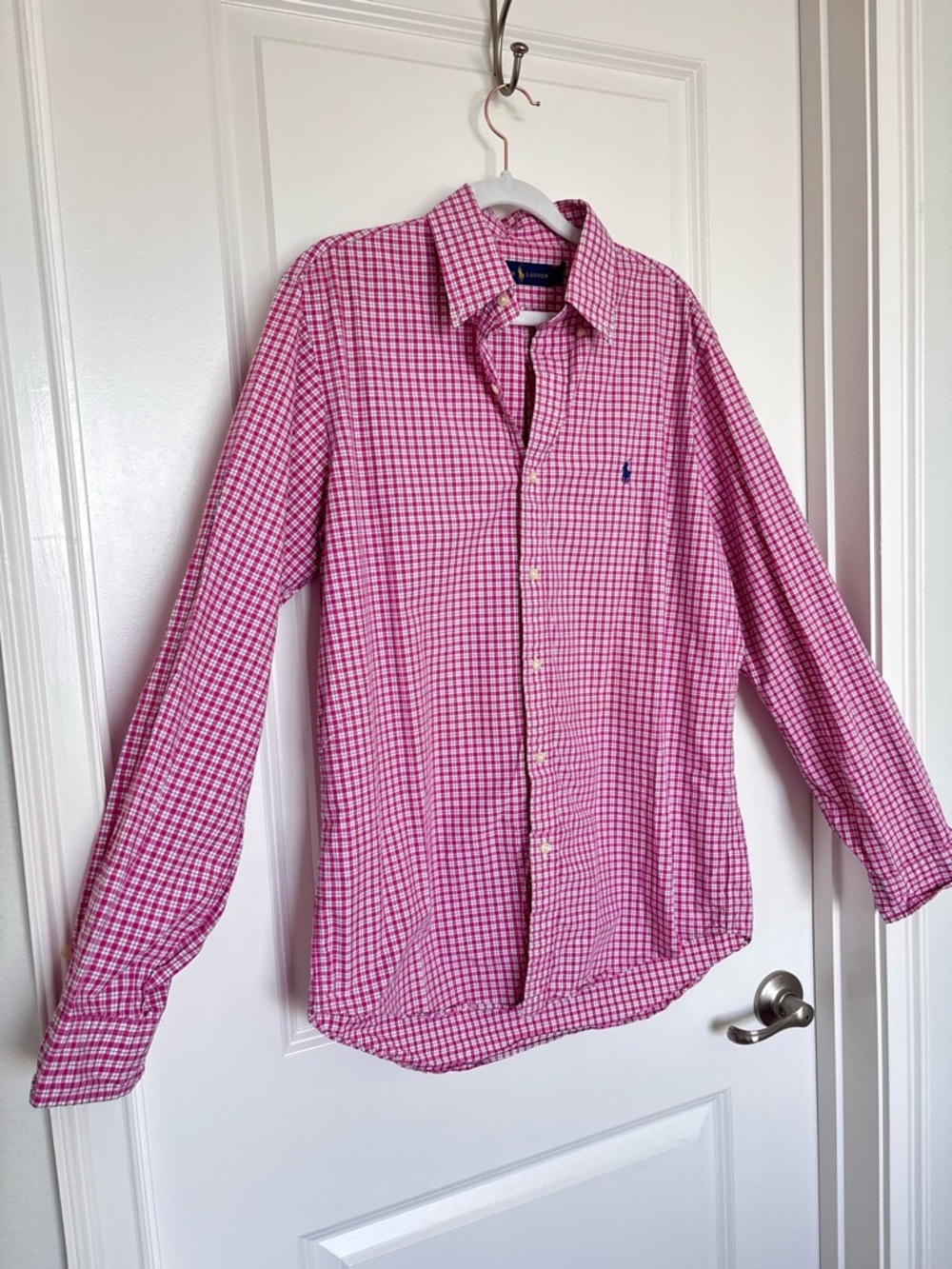 Polo Ralph Lauren Pink White Gingham Button Down Shirt Men’s Medium Preppy